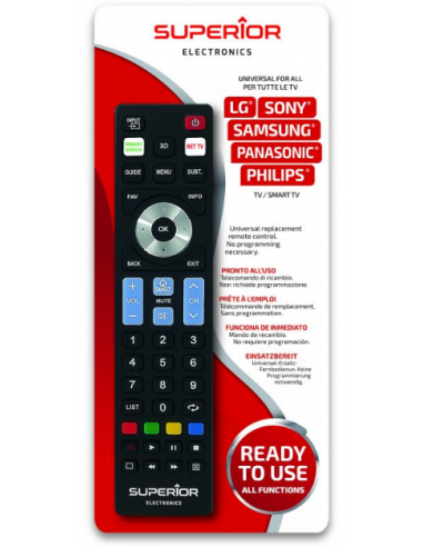 TV Remote Control READY 5 For LG, SONY, SAMSUNG, PANASONIC, PHILIPS, SUPERIOR SUPTRB019