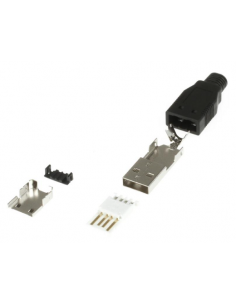 USB A Plug, Cable Mount, Black Cover