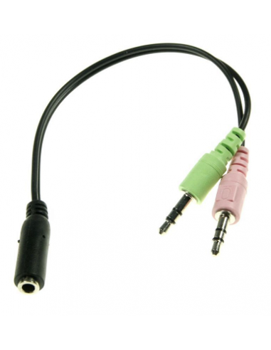 Audio Adapter Cable 1x 3.5mm 4pin Jack Female to 2x 3.5mm 4pin Jack Male, 0.2m
